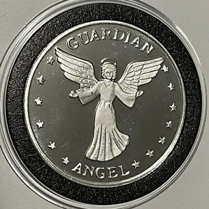 Moneta regalo angelo custode 1 oncia troy .999 argento fine medaglione religioso tondo - Foto 1 di 10
