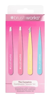 Brushworks 4 Piece Combination Tweezer Set - Neon