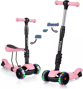 3-in-1 Kinderroller mit Sitz Cityroller LED Scooter Roller Tretroller Kickroller - Bild 1 von 7