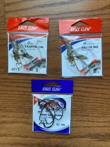 Lot of 3 Eagle Claw - 2 Crappie Rigs Sz 2 Premium Hooks & Wide Gap Worm Hooks - Picture 1 of 4