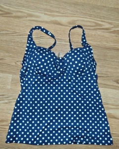 Lands' End dunkelblau & weiß gepunktet Badeanzug Tankini Oberteil 36B wattiert Bügel - Bild 1 von 4