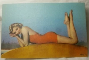 Vintage NOS Linen Postcard Pinup Unused Color Litho Bursheen Finished MWM - Picture 1 of 3