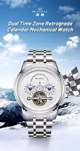 Seagull Dual Time Calendar Mechanical Watch for Men with Stainless Steel Strap - Picture 1 of 12