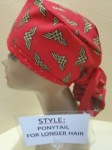 Wonder Woman Logo Metallic Women's Ponytail Surgical Scrub Hat/Cap Handmade - Picture 1 of 6