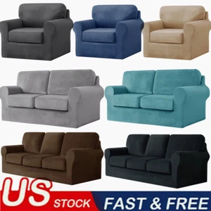 1/2/3 Seat Sofa Cover Velvet Stretch Couch Slipcover Protector + Cushion Cover - Picture 1 of 110
