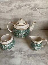 Sadler Green Paisley Teapot, Creamer Open Sugar Vintage 1940s Gorgeous England
