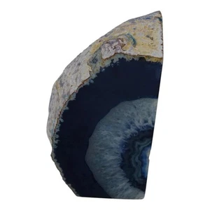 Blue White Crystal Geode 5.5" Tall Polished 2" wide Quarter Cut 2.3 Lbs Pounds - Picture 1 of 15