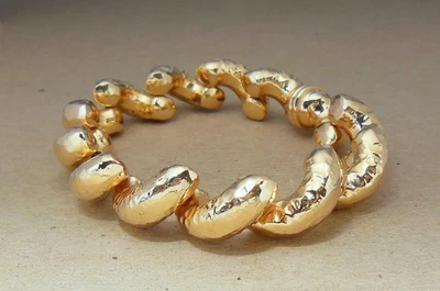 Brazalete de eslabones de fideos de macarrones con superposición de oro rosa martillado de bronce Milor Italia 7,25 Foto 1 de 4
