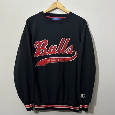 Sudadera De Colección Años 90 Starter Chicago Bulls Cuello Redondo Para Hombre XL Negra Bordada Foto 1 de 4