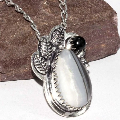 Exclusive Owhyee Blue Opal Black Onyx Leaf Gemstone Necklace 21" GW - Image 1 of 3