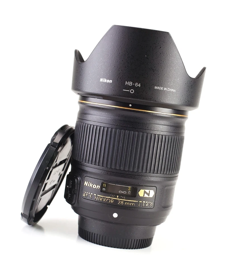 Nikon AF-S 28mm F1.8 G Autofocus Prime Full Frame Lens Front & Rear Caps & Hood - Image 1 of 4