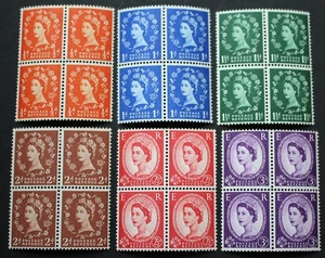 Gran Bretaña 1957 QEII Grafito Juego de seis en bloques SG 561/566 u/como nuevo - Imagen 1 de 1