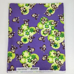 Joann Flannel Fabric 4 Yards 144"x42" Cartoon Monkeys Lime & Purple Background - Picture 1 of 10
