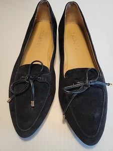 Talbots Women’s Black Sz  5.5 M Flats Francesca Suede Shoes Pointed Toe Bow Gold - Picture 1 of 12