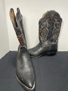 Tony Lama Round Roper Womens Size 9.5 B Cowboy Boots Black Leather Stableford - Picture 1 of 16