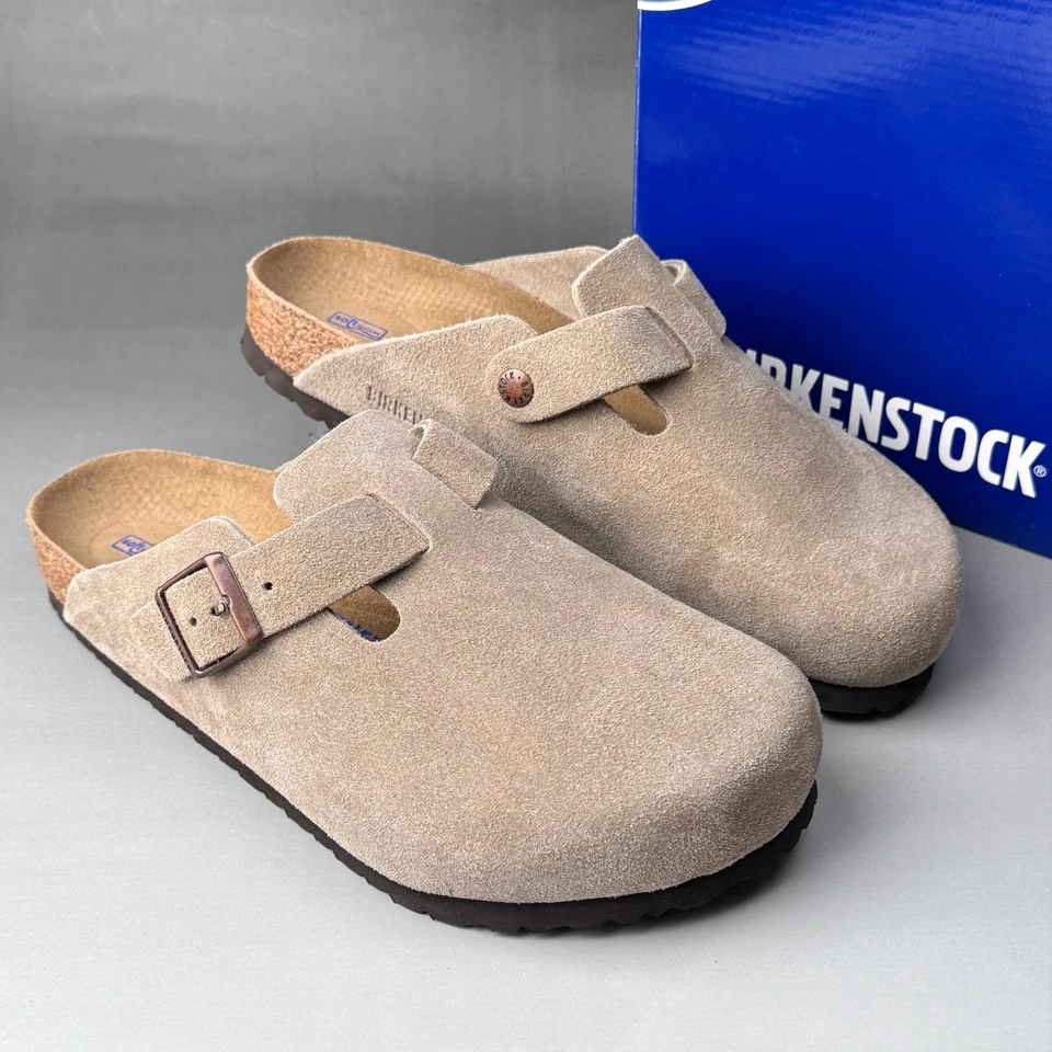 Birkenstock Boston Unisex Soft Footbed Taupe Suede Leather Clogs Shoes - Image 1 of 1