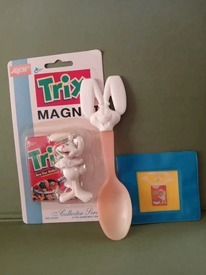 Lote General Mills Cereal Trix Rabbit•cartera •cuchara e imán Foto 1 de 4