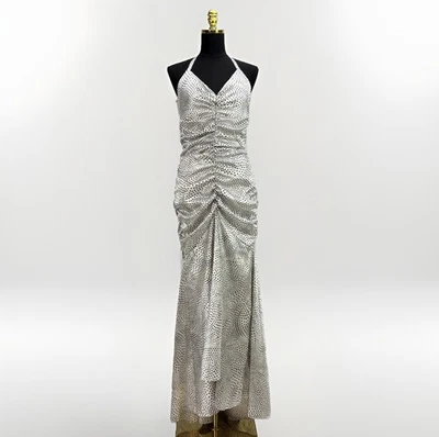 Vestido Jessica McClintock De Colección Satén Sirena Talla 10 Lunares Halter Vestido Maxi Glam Foto 1 de 4