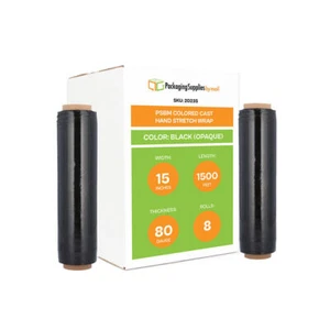 8 RLS Cast Hand Stretch Wrap 15" x 1500' 80 Ga Dark BLACK Bundling Shrink Film - Picture 1 of 7