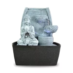 Innenbrunnen Zimmerbrunnen Feng Shui Weisheit LED Beleuchtung 24 cm Grau - Bild 1 von 12
