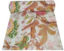 Indian Vintage Quilt Kantha Floral Print Bedspread Cotton Blanket Ralli Gudari