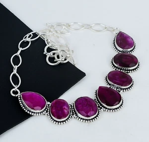 Kashmir Ruby Gemstone 925 Sterling Silver Handmade Necklace For Birthday Gifts - Picture 1 of 4