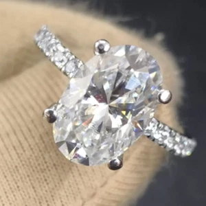 3.85 TCW Oval Moissanite Classic Women's Engagement Ring 14K White Gold Plated - Picture 1 of 6