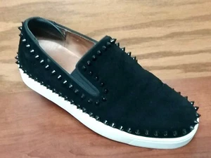 CHRISTIAN LOUBOUTIN - PIK BOAT FLAT - Black Suede SPIKED Fashion Sneaker - 39.5 - Picture 1 of 12