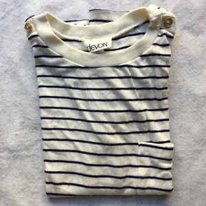 Devon Short-sleeve Striped Sweater Top, Women's L (White w/ Navy Strips) - Picture 1 of 8