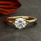 Round Cut Solitaire Moissanite Split Shank Engagement Ring 9k Solid Yellow Gold