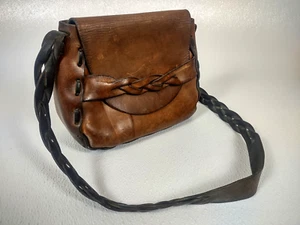 Leather CA Purse Bag Hand Tooled 60s 70s VTG Hippie Boho Flap Braided Saddle Bag - Picture 1 of 16