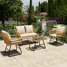 4 Pieces Patio Rattan Sofa Set Wicker Garden Furniture Outdoor Sectional Couch