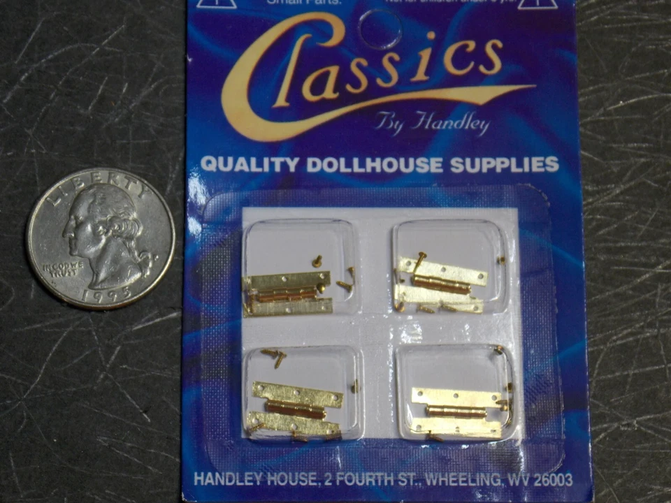 Dollhouse Miniature Door Hinge Set 4 W/ Nails Gold Cla05562