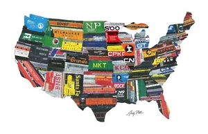 Póster de Mapa de Ferrocarriles de EE. UU. 11""x17"" firmado por Andy Fletcher - Imagen 1 de 1
