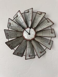 Traditional Country Farmhouse Rustic Metal WINDMILL WALL CLOCK