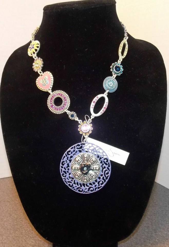 全新 Jessica Simpson HOT Nights 多色水钻 银色链式项链 — 第 1/4 张图片