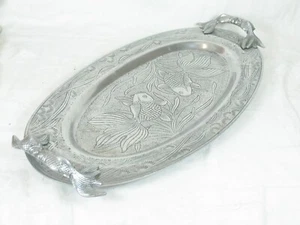 1979 Arthur Court Designs Aluminum Kissing Koi Fish Handled Serving Tray 24 1/2 - Picture 1 of 8