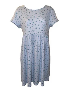 Vestito Babydoll Favola Selvaggia M Maglia Waffle Blu Fiori Tasche Elasticizzato Cottagecore - Foto 1 di 6