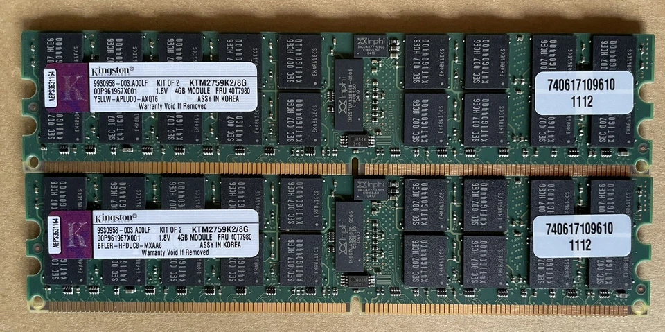 2x KINGSTON KTM2759K2/8G PC2-5300 DR2 667 4GB ECC REG FOR SERVER - Image 1 of 1