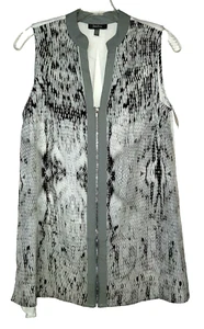 Neiman Marcus Women's S Snake Print Sleeveless V-neck Front-Zip Blouse Gray NWT - Picture 1 of 14