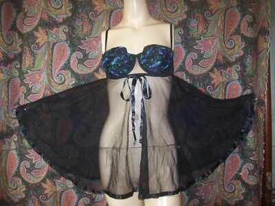 Vintage Sears Inner Most Black Sheer Bra Top  Babydoll Mini Nighty M Foto 1 de 4