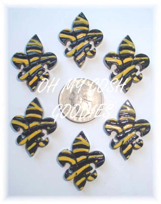 6 PIEZAS FLOR DE LIS CEBRA DORADO NEGRO FLATBACK RESINA CHEER 4 ARCO PARA EL PELO CENTRO Foto 1 de 1