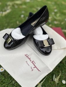 Salvatore Ferragamo Varina Gold Black Ballerina Strips flats Shoes Uk 3 Wide - Picture 1 of 13