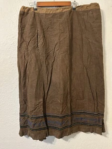 Antique 1920s Brown Wool Embroidered Skirt Flapper Pleated Hem Pocket Volup - Picture 1 of 9