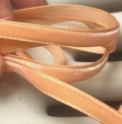 vintage velvet 1940s rayon 1/4" ribbon peach 1yd made in France - Image 1 of 4
