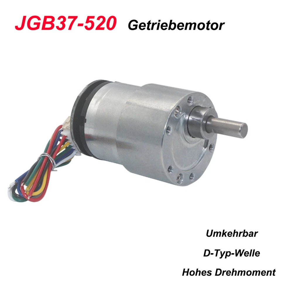 Getriebemotor DC 6V 12V Mit Encoder 20-1000RPM Metall Getriebe Motor JGB37-520 - Bild 1 von 4