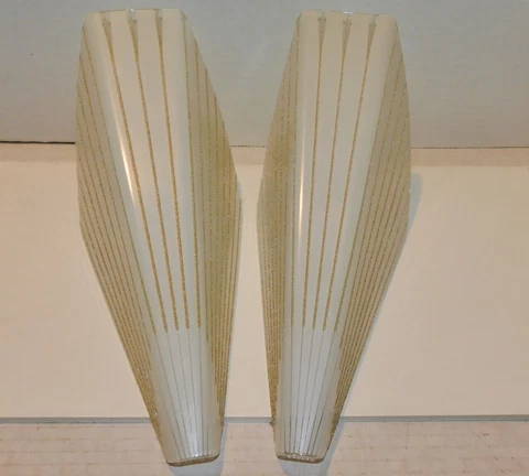 Vintage Lightolier Light Fixture Wall Sconce Glass Slip Shade Pair Starburst MCM Cover