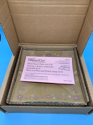 Pampered Chef Daisy Dessert Plates Set of 4 Glass 2818 Pink White Retired NIB - Image 1 of 4