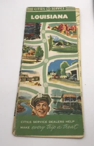 VTG 1940s LOUISIANA Road Map CITIES SERVICE Retro Birthday Gift GREEN Car Boat - Picture 1 of 6