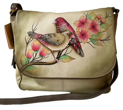 Bolso bandolera ajustable de cuero genuino pintado a mano Anuschka nuevo con etiqueta Foto 1 de 4